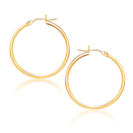 10k Yellow Gold Polished Hoop Earrings (25 mm) | Classic Style, Snap Lock Backing