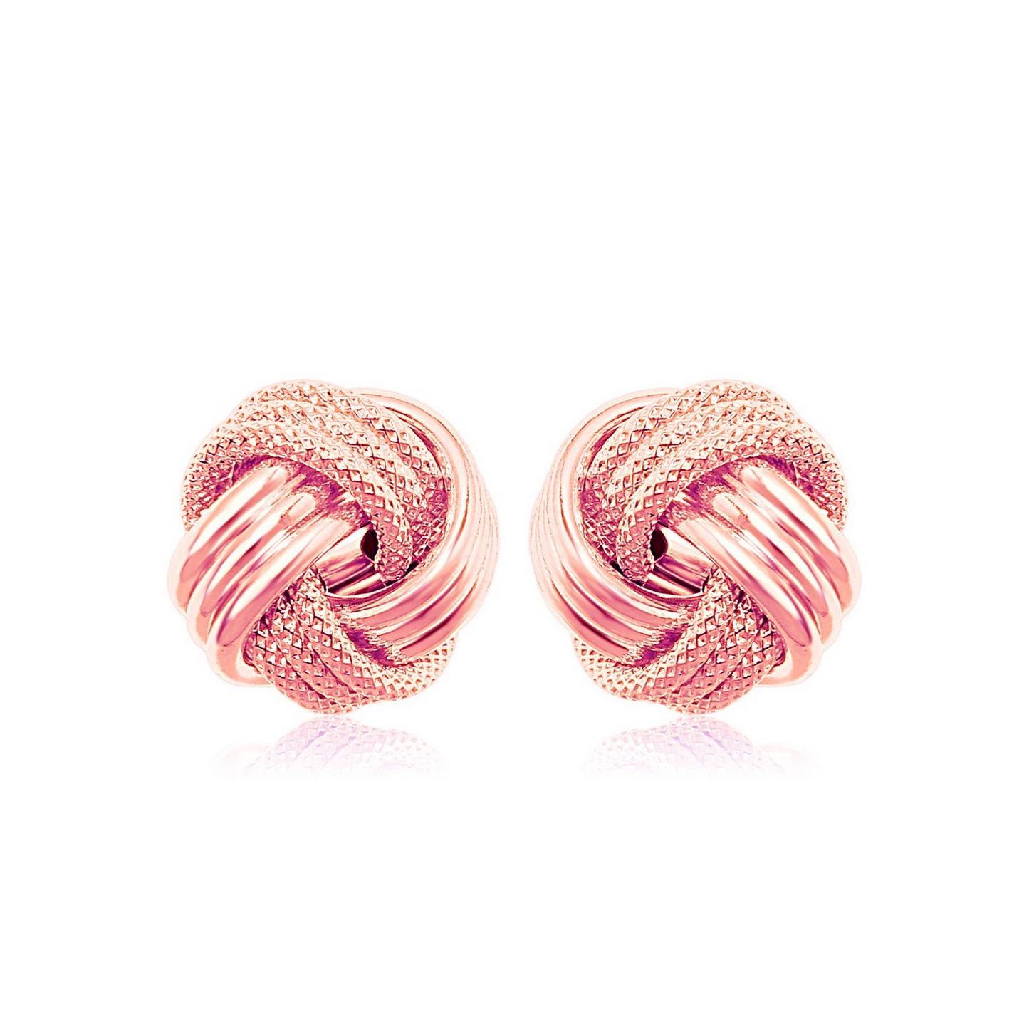 14k Rose Gold Love Knot with Ridge Texture Earrings | Exquisite Craftsmanship