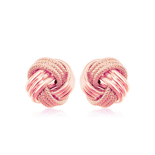 14k Rose Gold Love Knot with Ridge Texture Earrings | Exquisite Craftsmanship