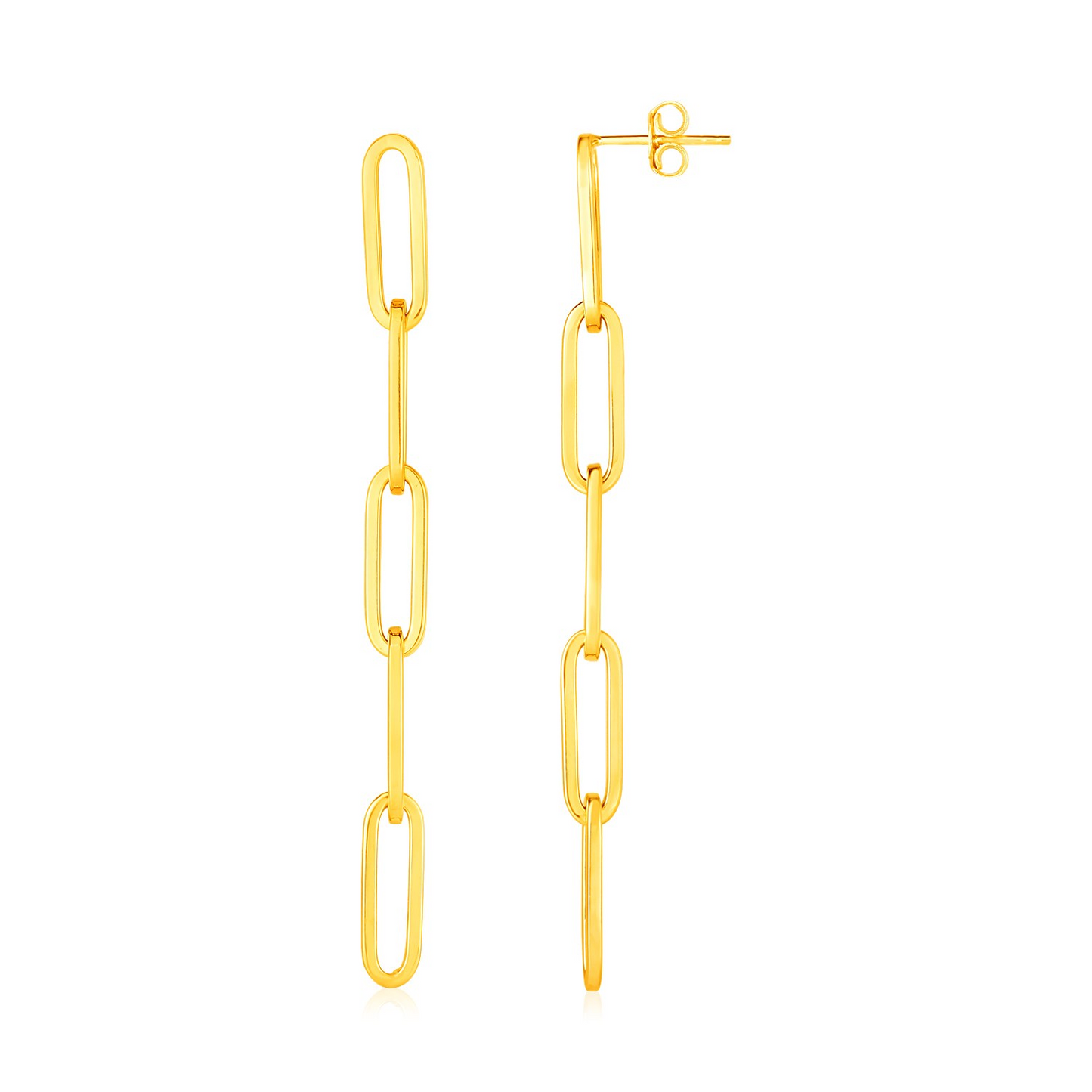 14K Yellow Gold Five Link Paperclip Chain Earrings - Luxury Dangle Earrings