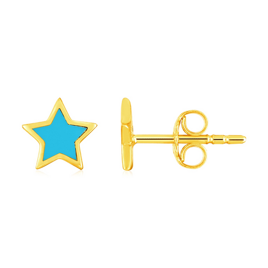 14k Yellow Gold and Enamel Blue Star Stud Earrings | Energetic Details