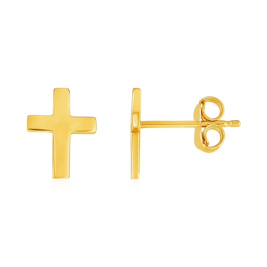 14k Yellow Gold Post Earrings with Crosses | Elegant Expression of Faith