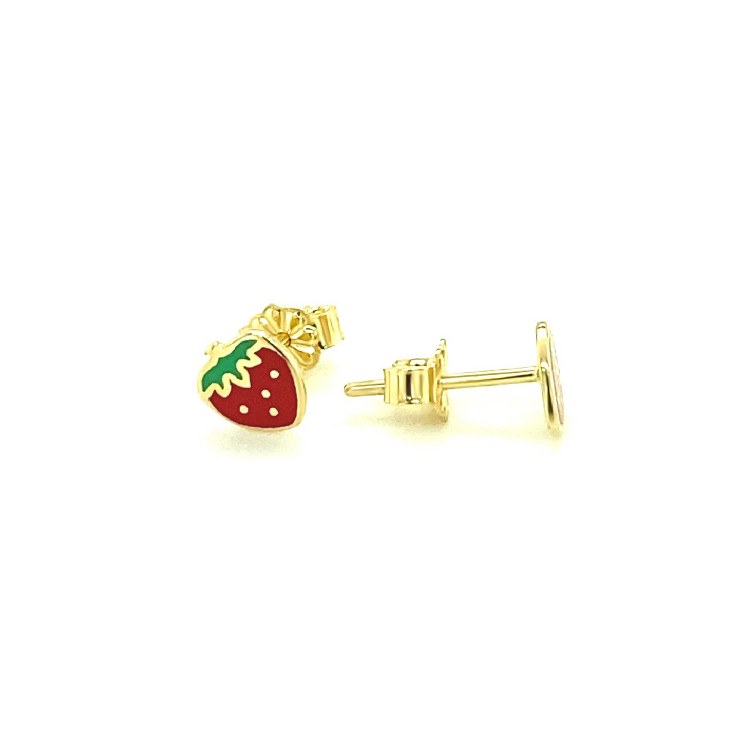 14k Yellow Gold Enameled Strawberry Children's Earrings | Adorable Fruit-themed Jewelry