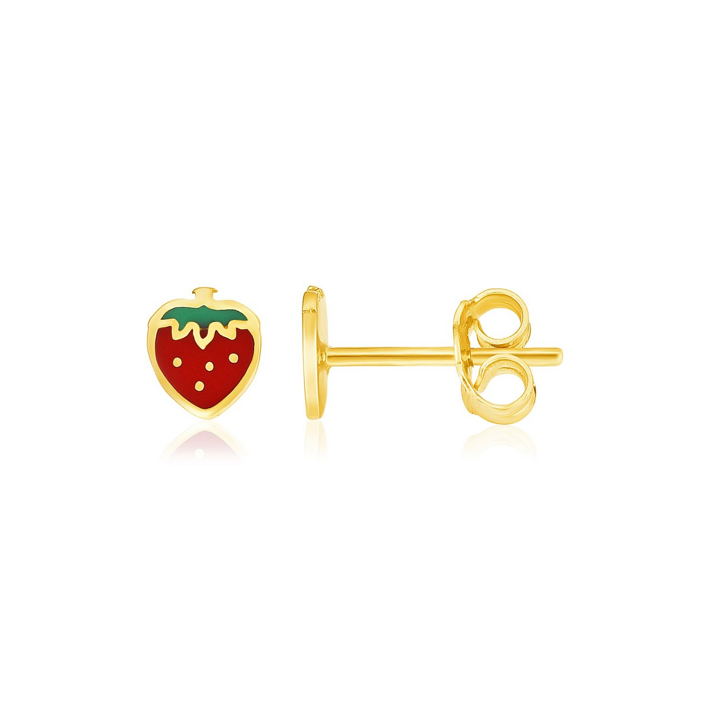 14k Yellow Gold Enameled Strawberry Children's Earrings | Adorable Fruit-themed Jewelry