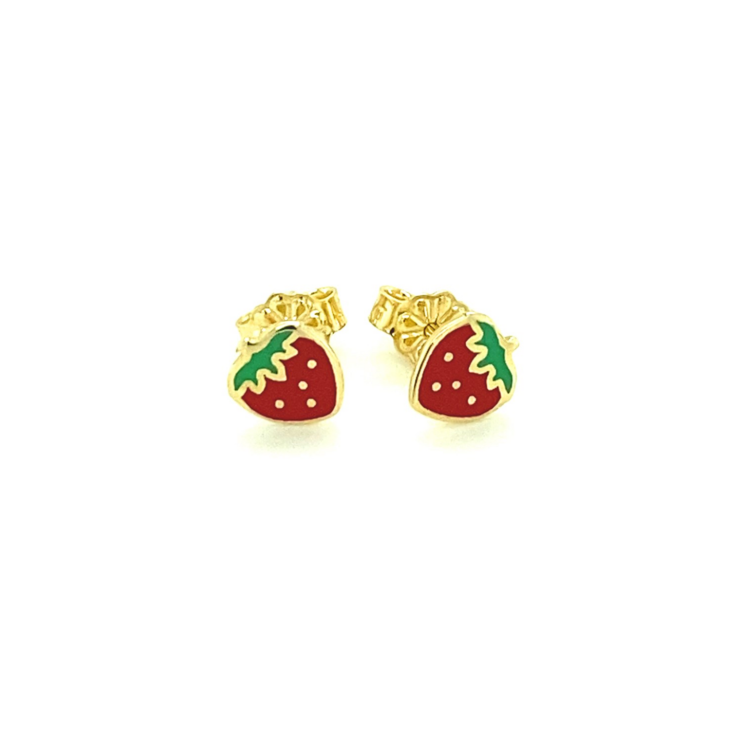 14k Yellow Gold Enameled Strawberry Children's Earrings | Adorable Fruit-themed Jewelry