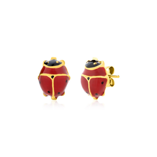 14K Yellow Gold Lady Bug Earrings - Beautifully Crafted, Perfect Accessories for Any Occasion