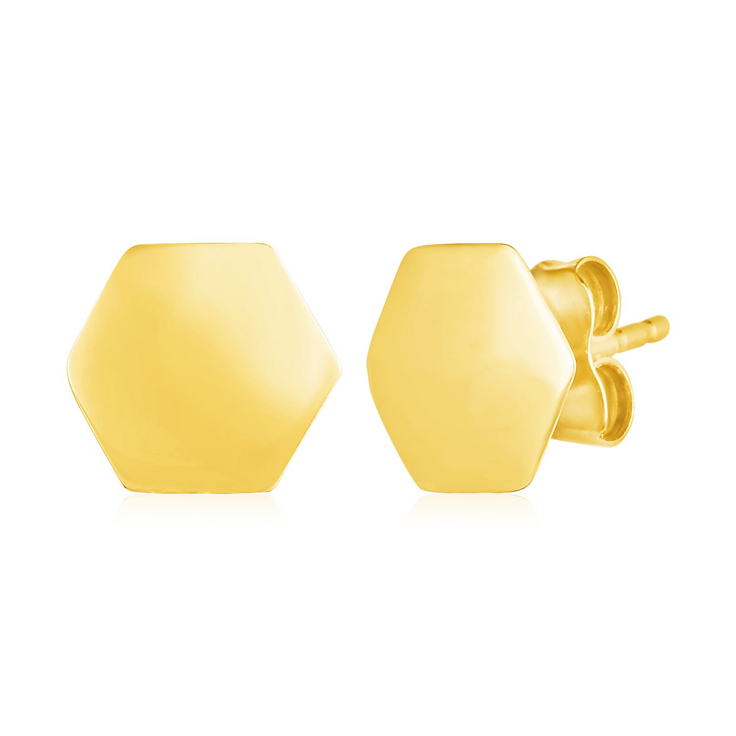 14k Yellow Gold Hexagon Stud Earrings - Classic and Brilliant Shine