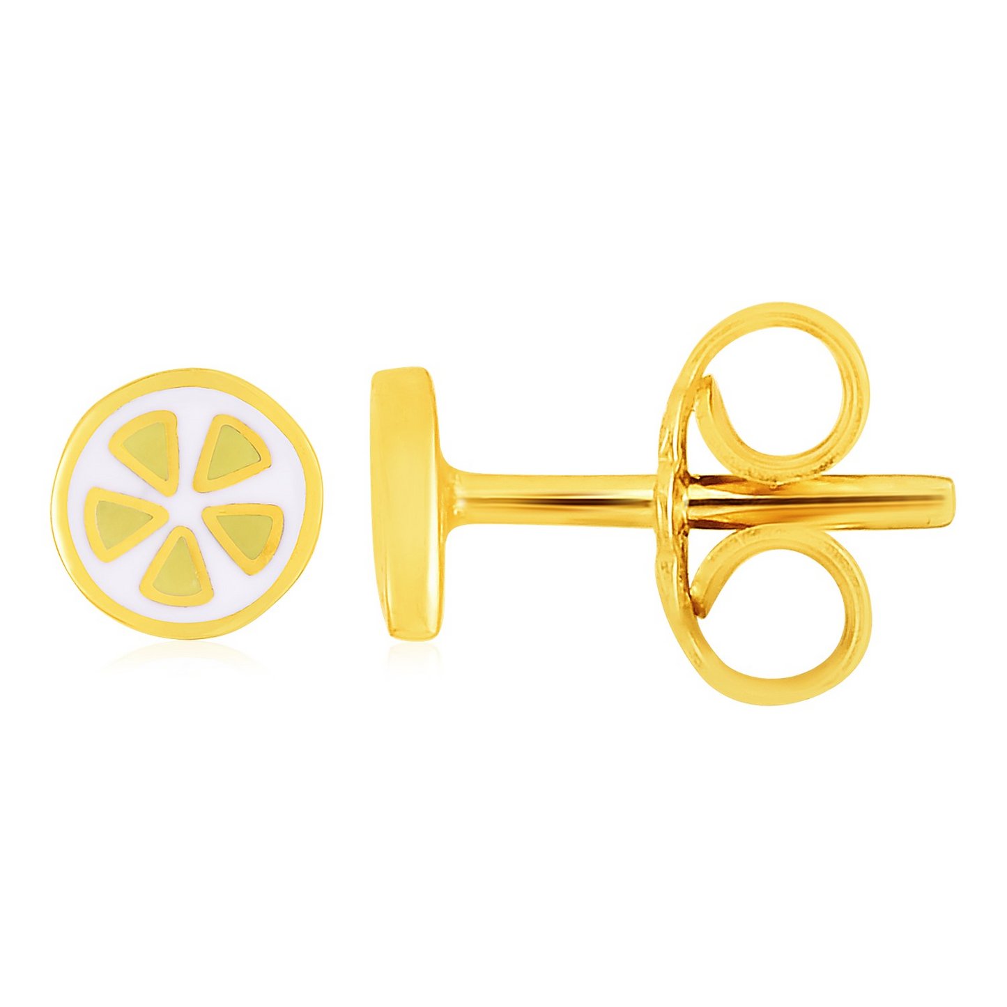 14k Yellow Gold and Enamel Lemon Slice Stud Earrings - Playful and Stylish