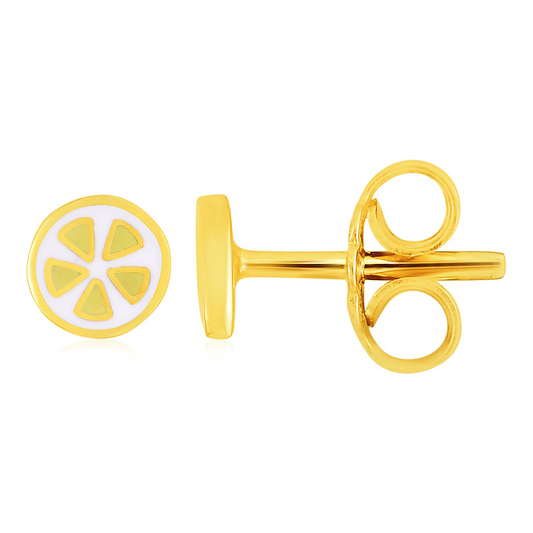 14k Yellow Gold and Enamel Lemon Slice Stud Earrings - Playful and Stylish