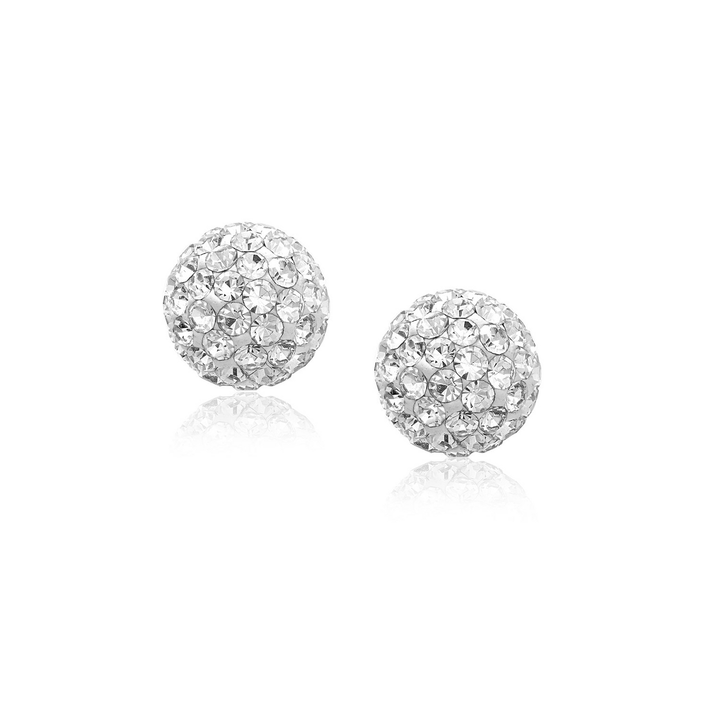 14k Yellow Gold Stud White Crystal Ball Earrings | Elegant Jewelry