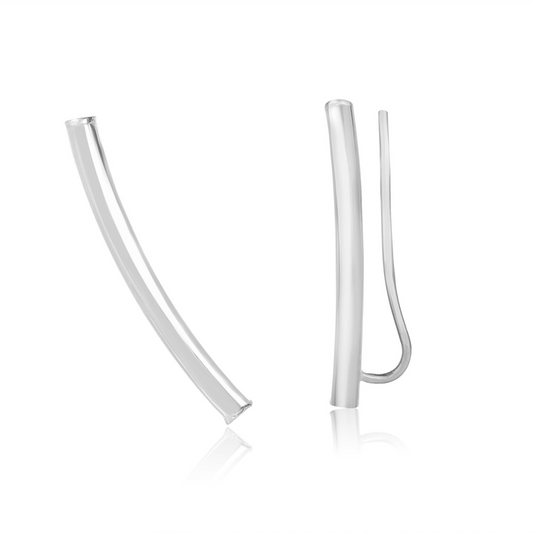 14k White Gold Curved Tube Polished Earrings | Elegant Jewelry