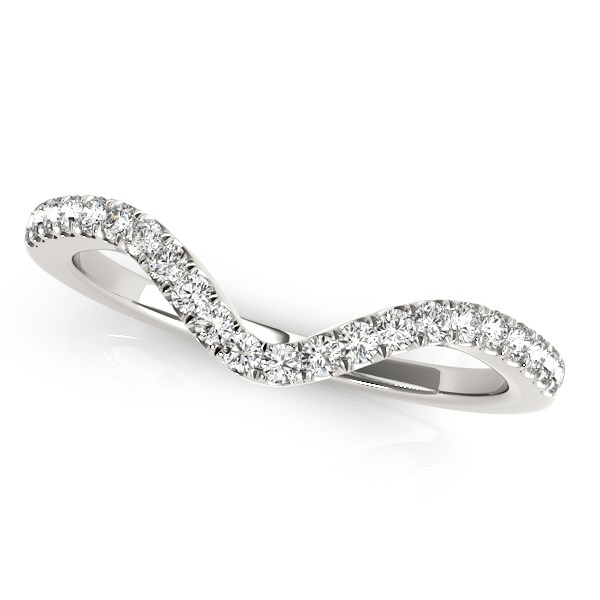 14k White Gold Wavy Design Round Diamond Wedding Ring (1/6 cttw) - Elegant and Timeless