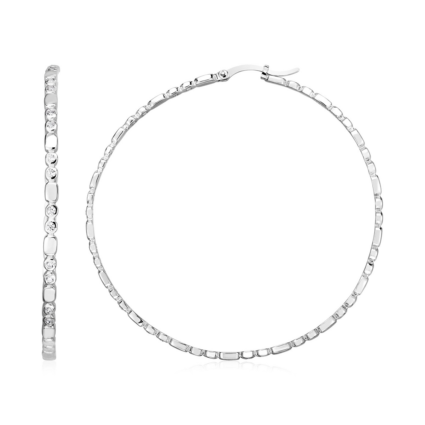 Sterling Silver Hoop Earrings with Cubic Zirconias - Elegant and Sparkling Accessories