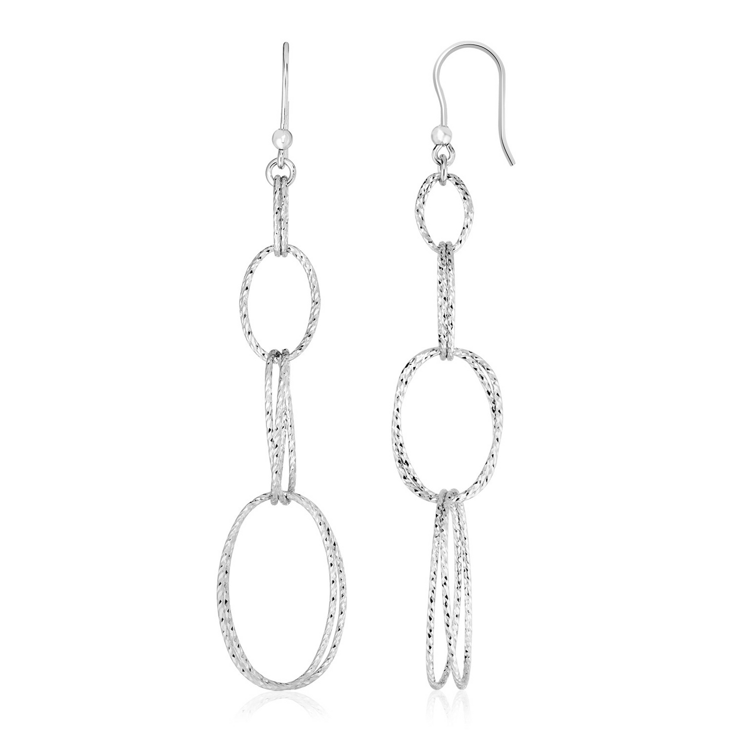 Sterling Silver Textured Interlocking Oval Dangle Earrings - Elegant and Unique Jewelry