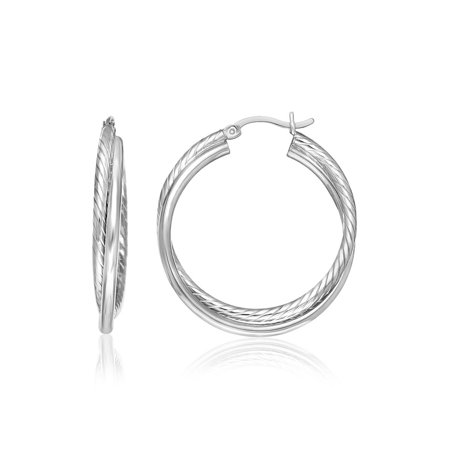 Sterling Silver Ridged Hoop Earrings with Textured Design - Shop Now