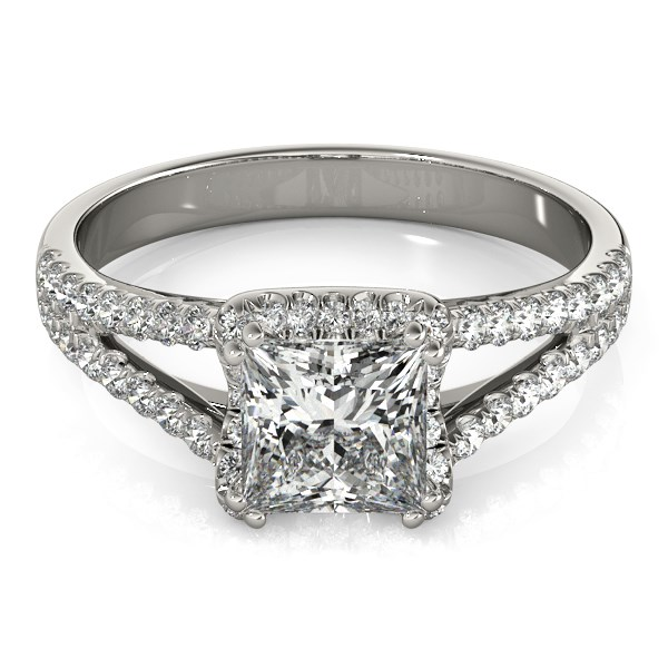 14k White Gold Princess Cut Halo Split Shank Diamond Engagement Ring (2 cttw)