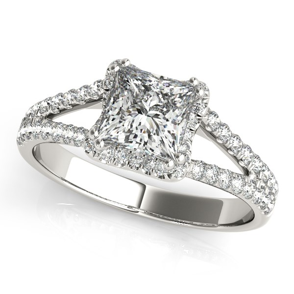 14k White Gold Princess Cut Halo Split Shank Diamond Engagement Ring (2 cttw)