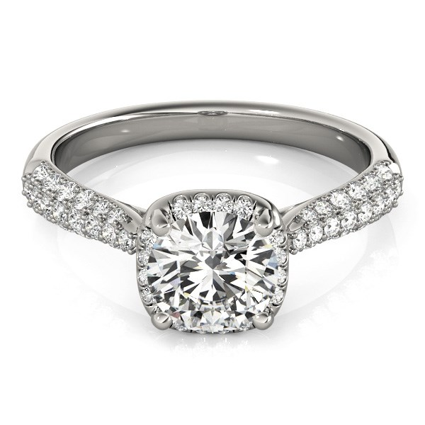 14k White Gold Halo Graduated Pave Shank Diamond Engagement Ring