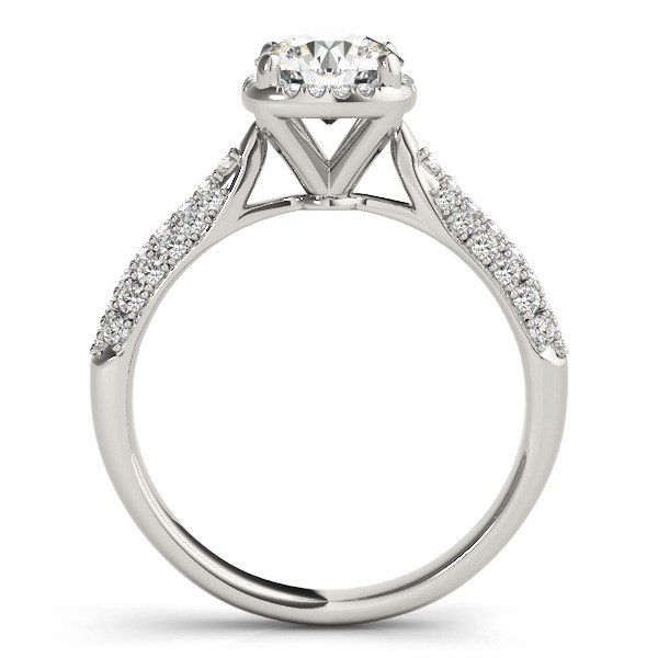 14k White Gold Halo Graduated Pave Shank Diamond Engagement Ring