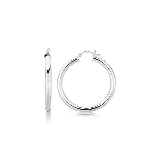 Sterling Silver Thick Rhodium Plated Polished Hoop Style Earrings (35mm) - Stylish and Elegant Accessories