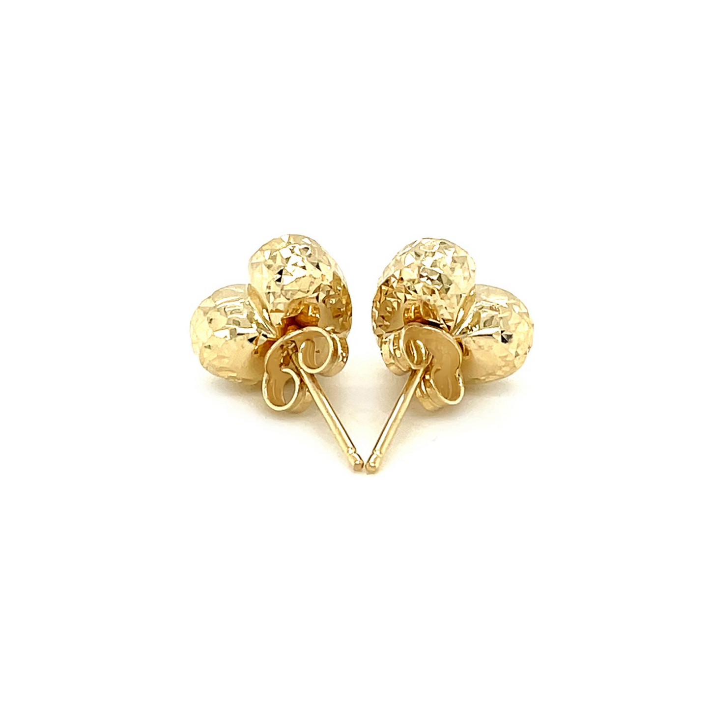 14k Yellow Gold Puffed Heart Earrings with Diamond Cuts - Charming Style and Exquisite Craftsmanship