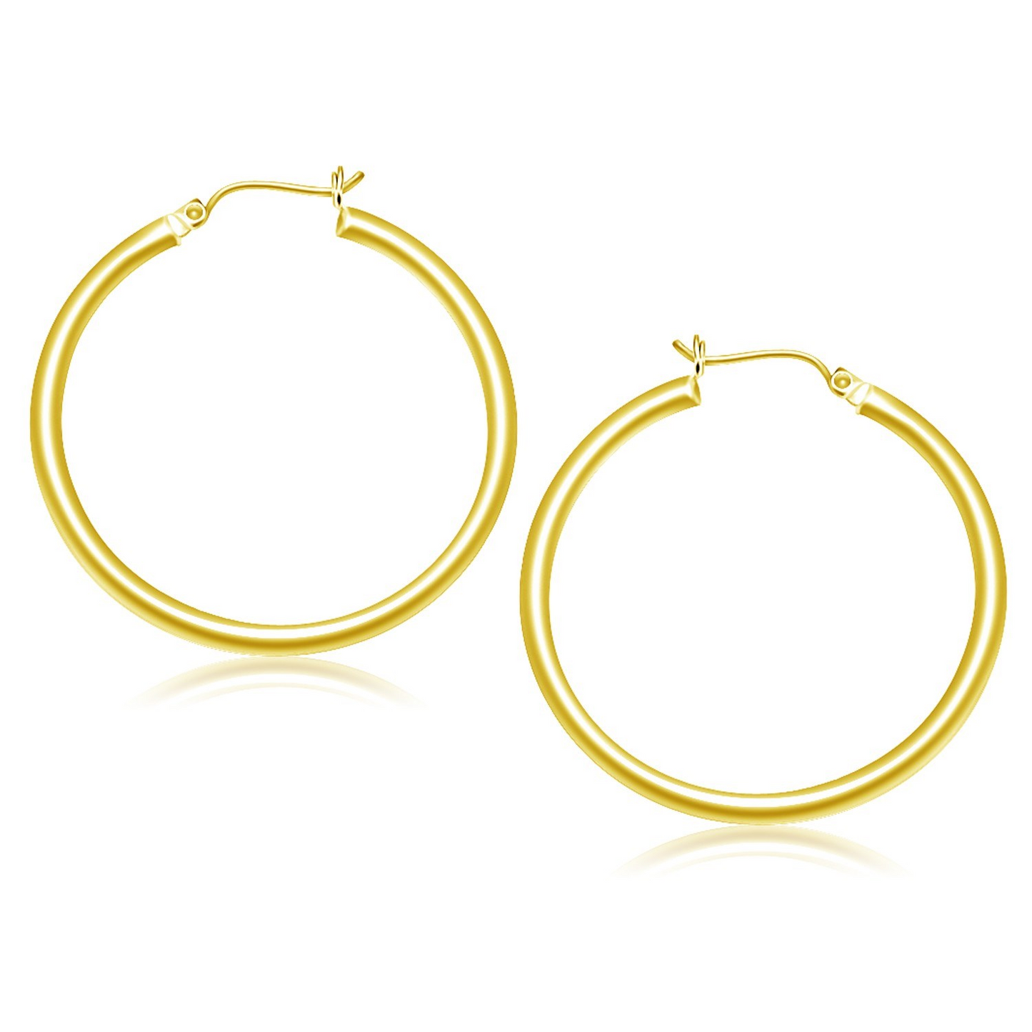 10k Yellow Gold Polished Hoop Earrings (40 mm) - Classic Style with Snap Lock Backing | Ecommerce SEO Title