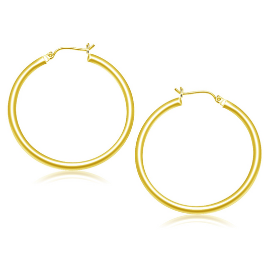 10k Yellow Gold Polished Hoop Earrings (40 mm) - Classic Style with Snap Lock Backing | Ecommerce SEO Title