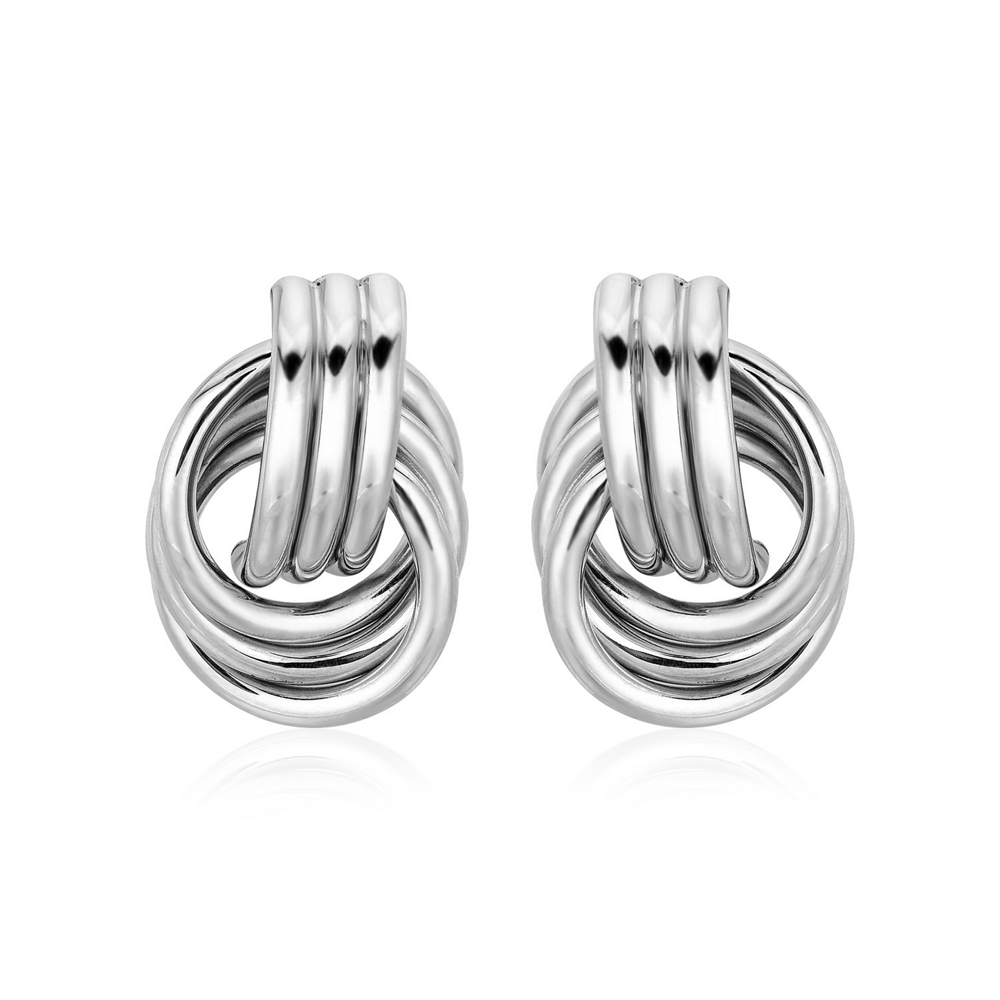 Polished Love Knot Earrings with Interlocking Rings in Sterling Silver