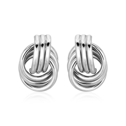 Polished Love Knot Earrings with Interlocking Rings in Sterling Silver