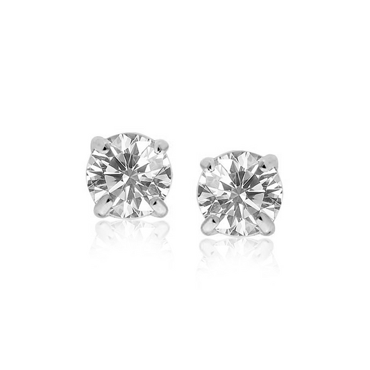 Sterling Silver 8.0mm Round CZ Stud Earrings | Sparkling CZ Stones | Expertly Crafted