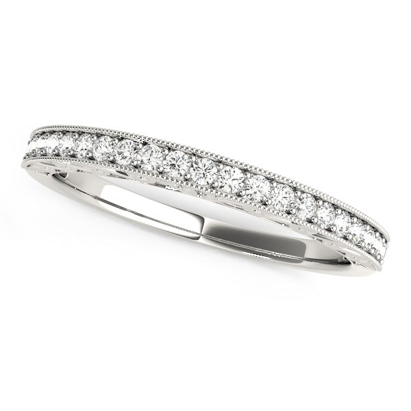 14k White Gold Milgrain Bordered Round Diamond Wedding Band (1/6 cttw)