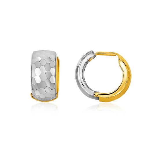 14k Two-Tone Gold Diamond Cut and Interlaced Style Hoop Earrings | Stunning Geometric Texture