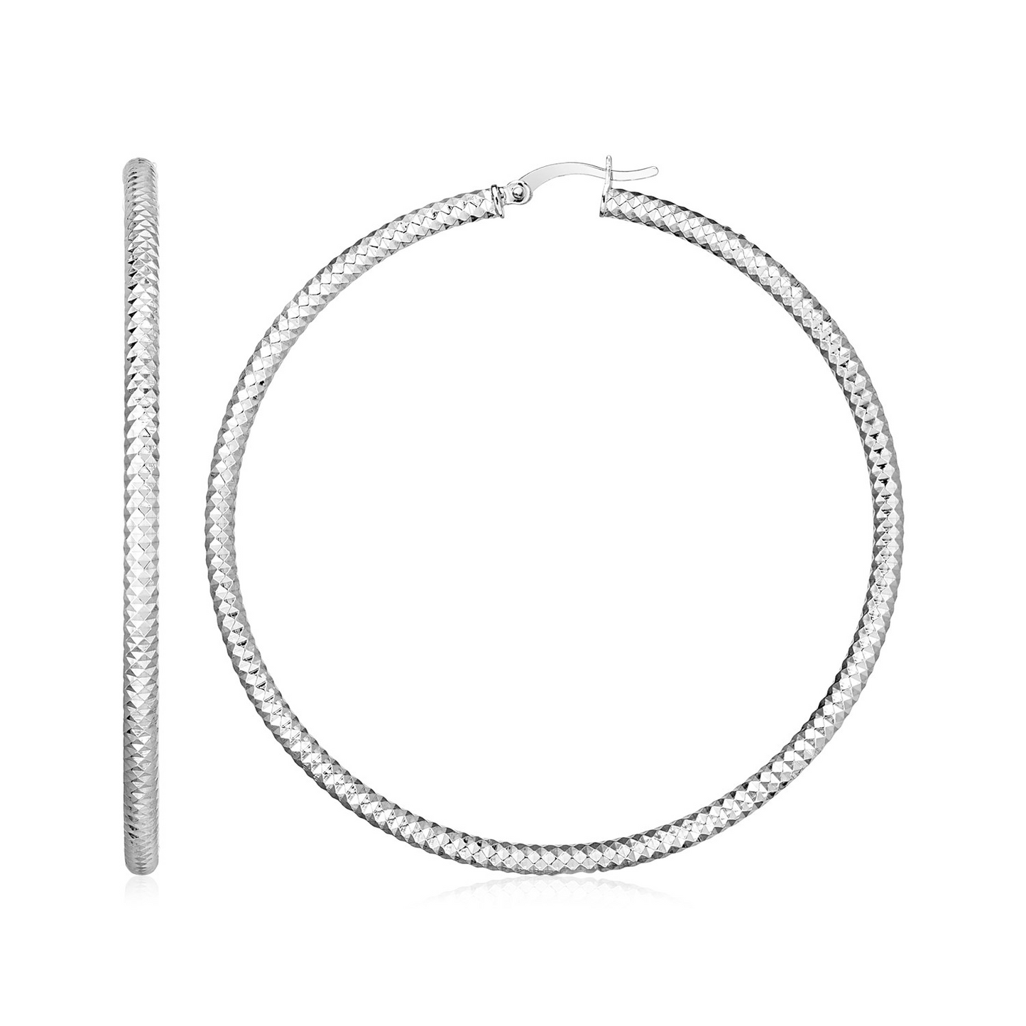 Sterling Silver Large Hoop Earrings with Braid Texture - Elegant Statement Jewelry