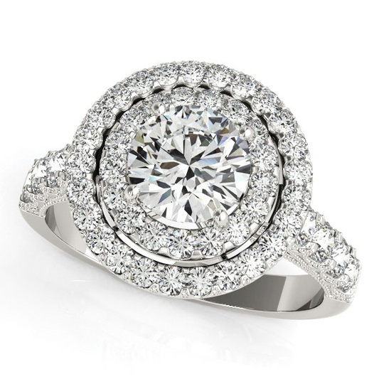 14k White Gold Diamond Engagement Ring with Double Pave Halo (2 5/8 cttw) | Exquisite Design