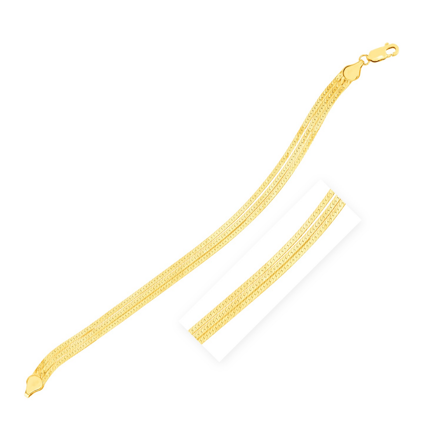 14k Yellow Gold Three Strand Herringbone Chain Bracelet - 7 inch