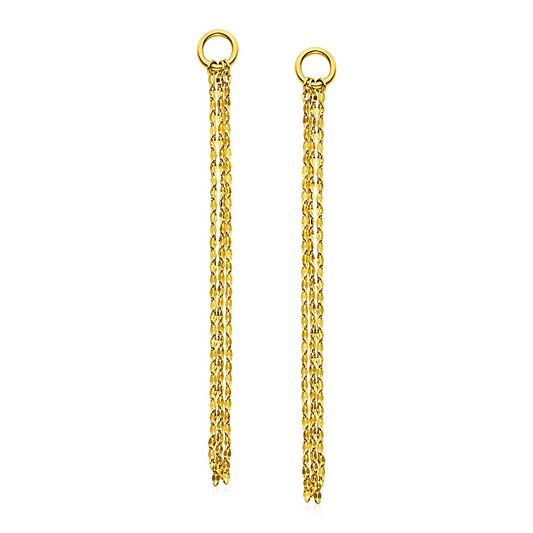 14k Yellow Gold Post Earrings with Texture Chain Dangles