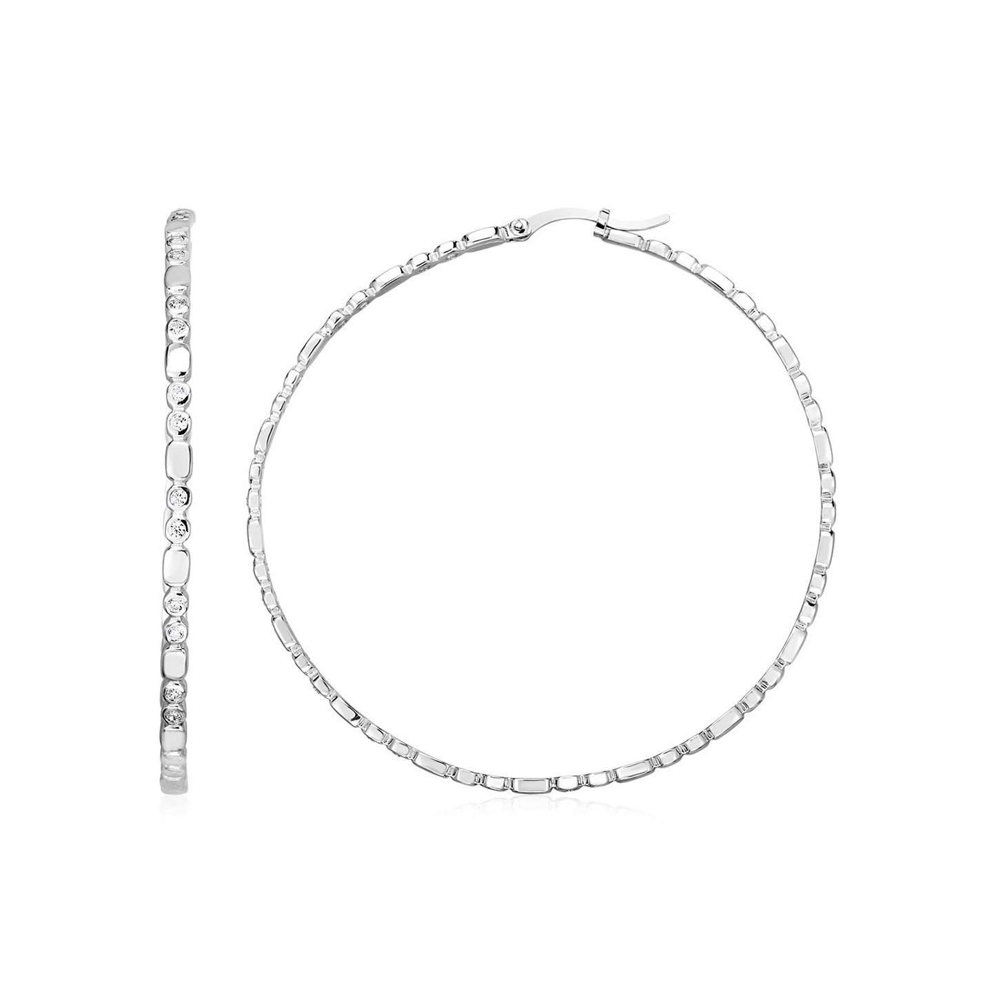 Sterling Silver Hoop Earrings with Cubic Zirconias - Elegant and Sparkling Jewelry