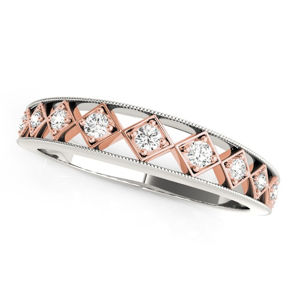 14k White Gold and Rose Gold Unique Diamond Wedding Band (1/10 cttw)