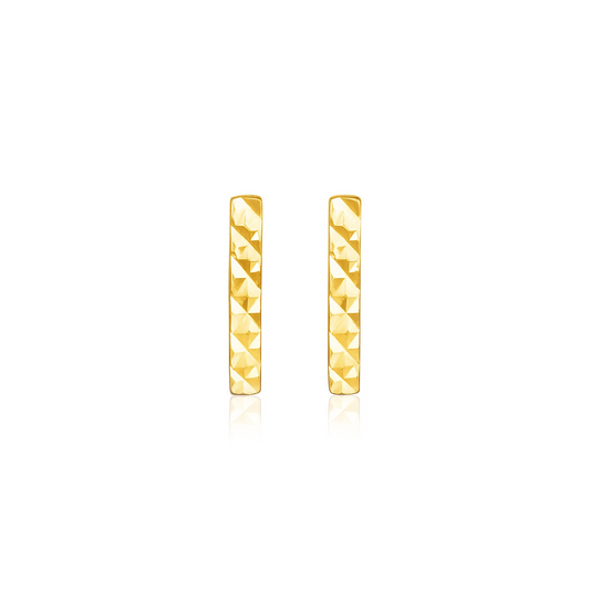 14k Yellow Gold Textured Bar Earrings - Elegant and Unique Jewelry