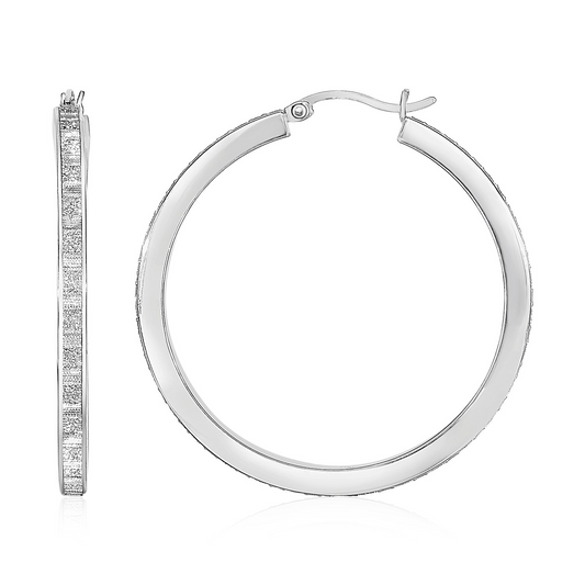 Glitter Textured Square Tube Hoop Earrings in Sterling Silver | Stylish and Sparkly Jewelry