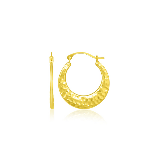 10k Yellow Gold Graduated Textured Hoop Earrings | Elegant Design