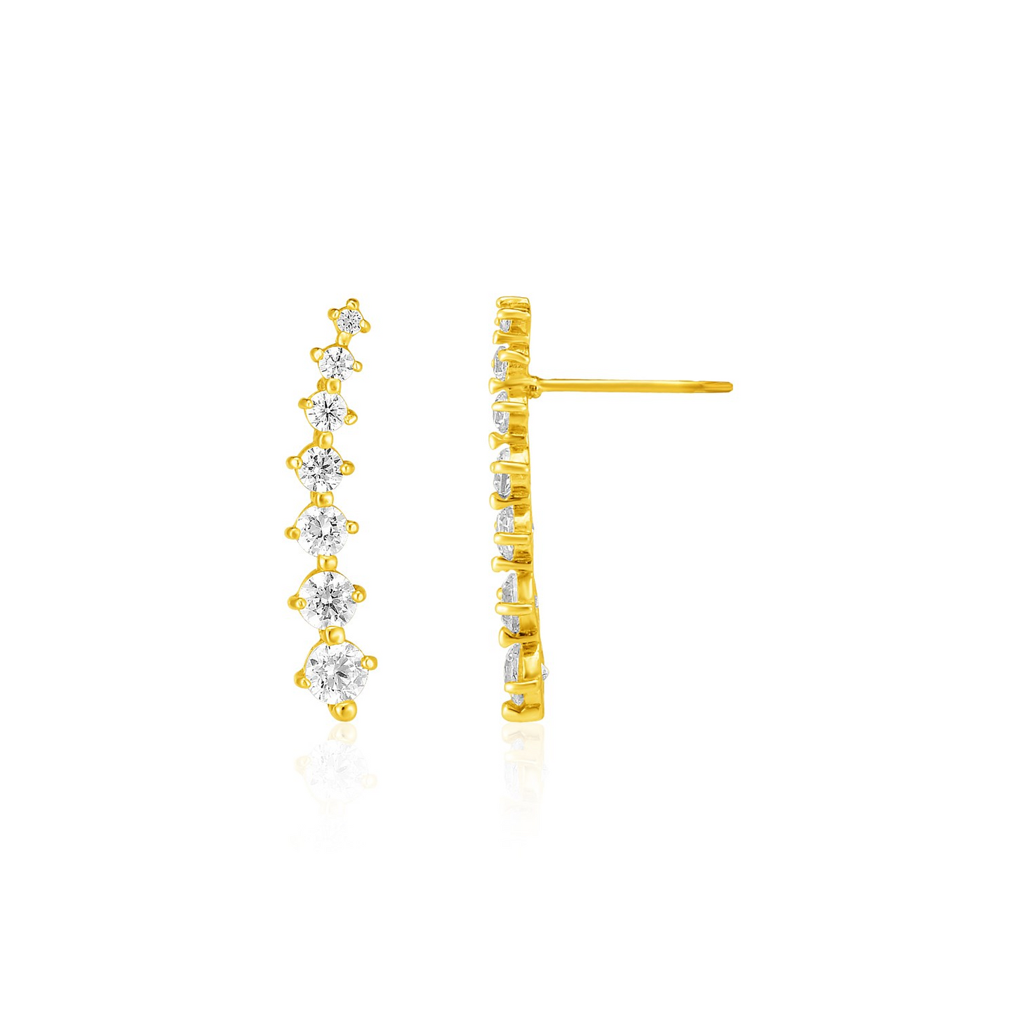 14k Yellow Gold Climber Post Earrings with Cubic Zirconias - Elegant and Sparkling Jewelry