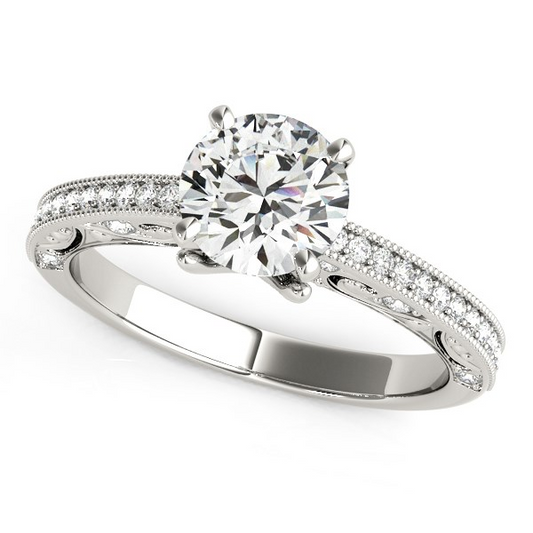 14k White Gold Antique Pronged Round Diamond Engagement Ring (1 1/8 cttw) - Elegant and Timeless Design