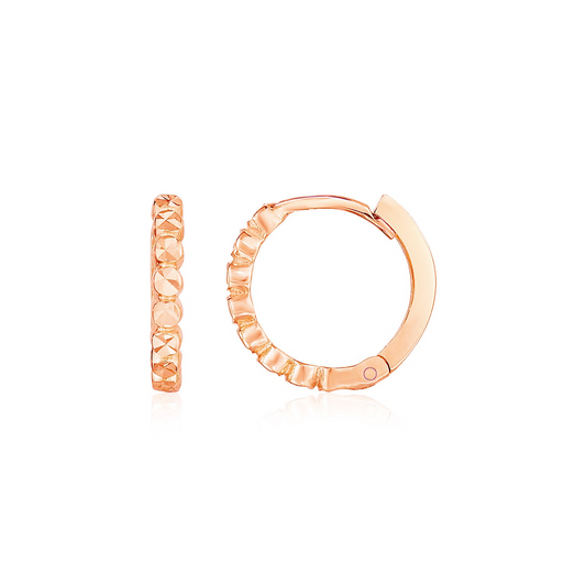 14k Rose Gold Petite Textured Round Hoop Earrings | Elegant Geometric Design