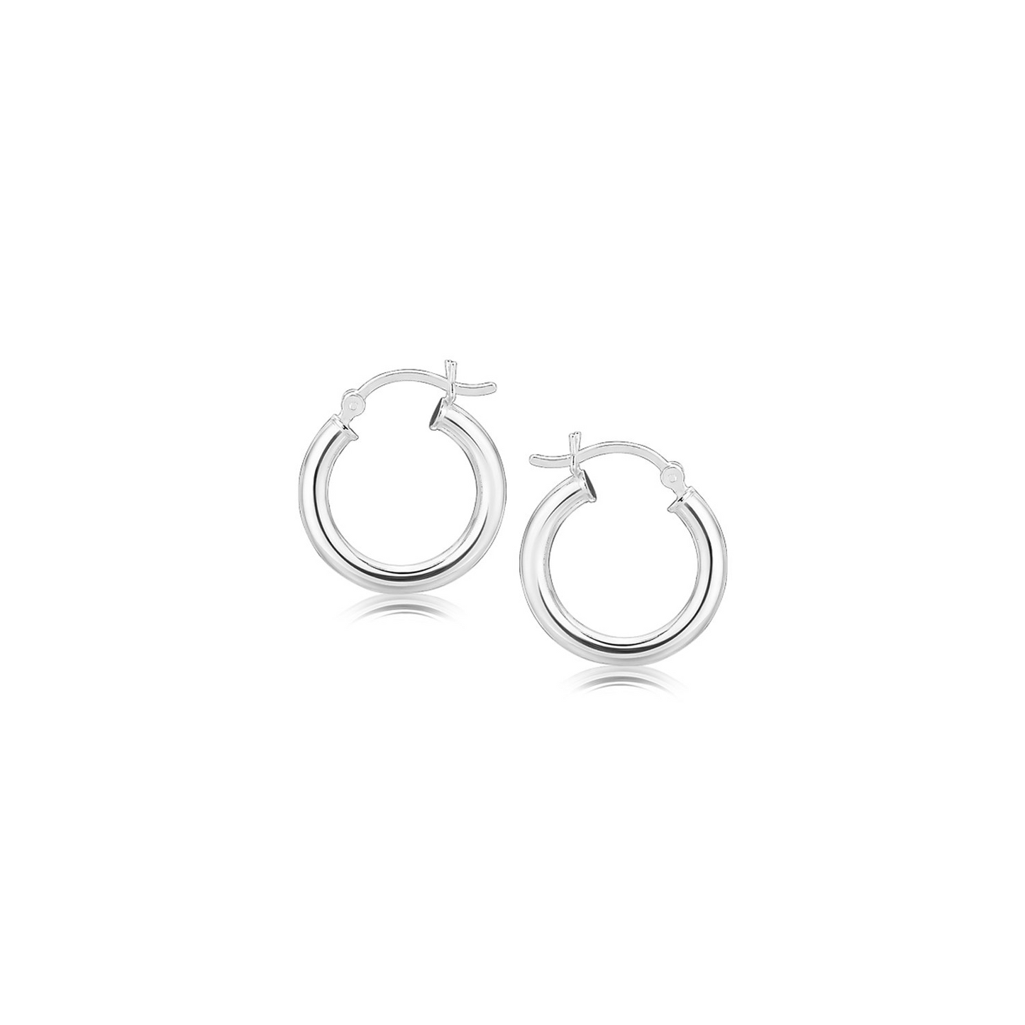 Sterling Silver Polished Hoop Earrings with Rhodium Plating (15mm) - Elegant and Versatile