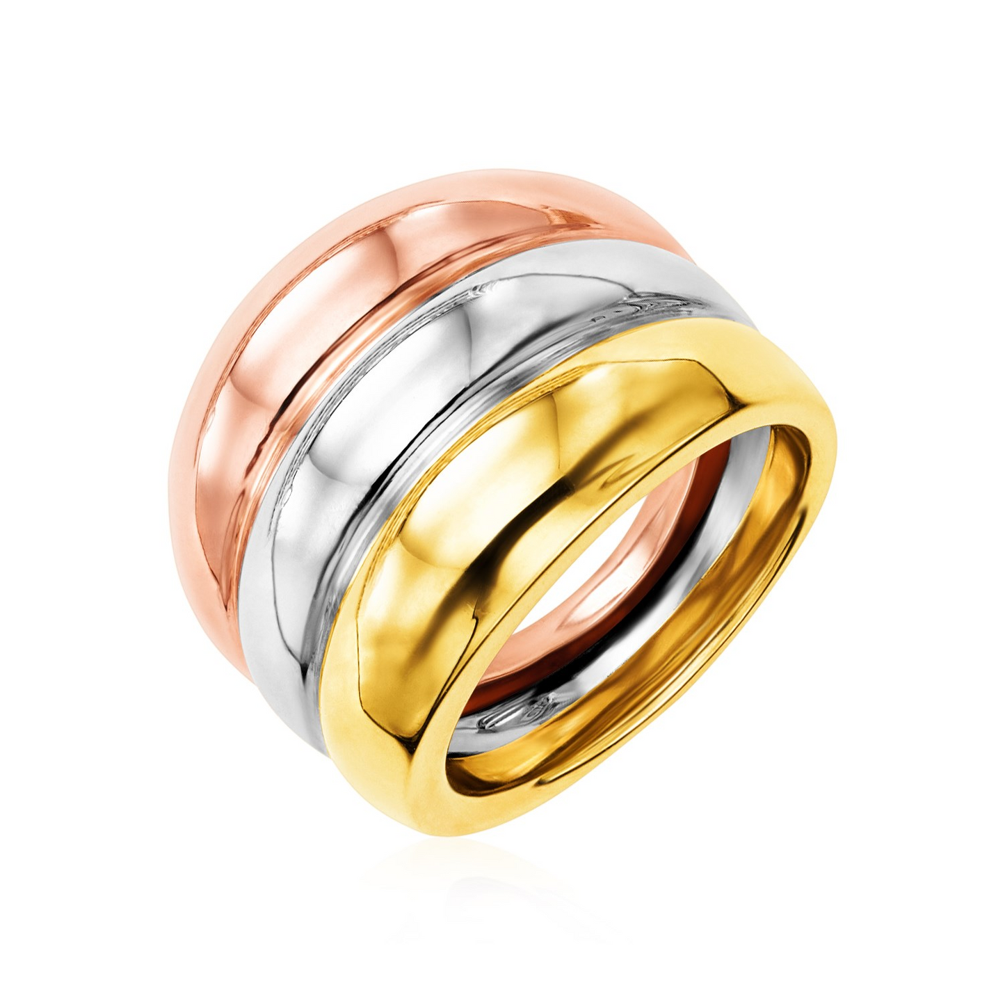 14k Tri Color Gold Polished Ring | Elegant Three Band Design