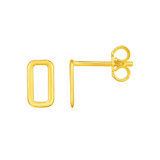 14k Yellow Gold Post Earrings with Open Rectangles - Geometric Elegance and Style