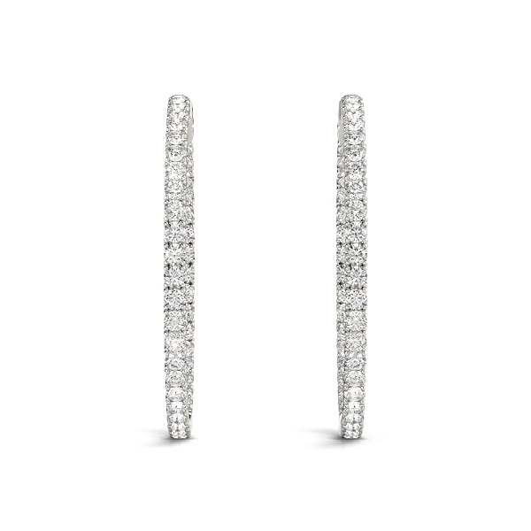 14k White Gold Diamond Hoop Earrings with Shared Prong Setting (2 cttw)