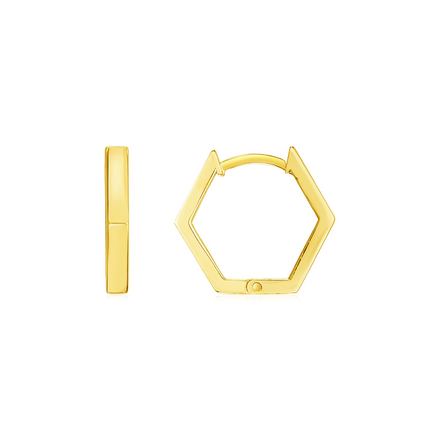 14k Yellow Gold Hexagon Huggie Hoops Earrings - Elegant and Stylish