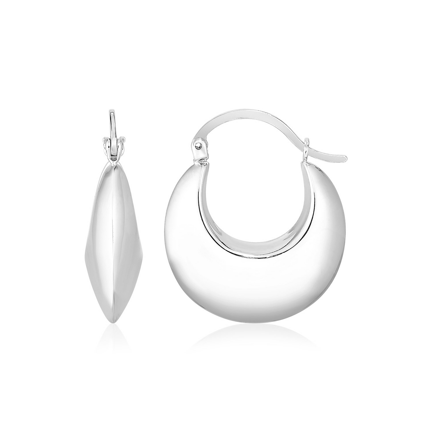 Sterling Silver Polished Puffed Hoop Earrings - Elegant and Versatile